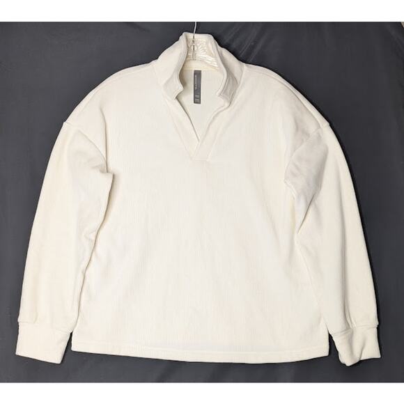 MONDETTA Women's Long Sleeve Corduroy Fleece Pullover Sweater Cream Large - Picture 1 of 7